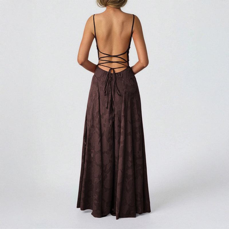 Brown dress with open back on a white background