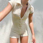 Casual Cute Lapel ButtonRompers - runwayfashionista.com