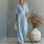 Short-Sleeved Jumpsuit - light blue