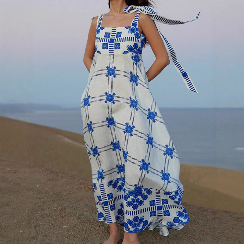 Elegant Vacation Style Maxi Dress - Blue