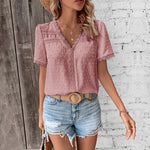 Lace V-neck Blouse - pink