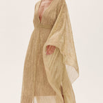 Champagne Pleated Dolman Sleeve Maxi Dress