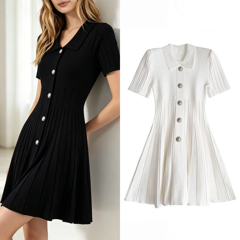 Polo-neck Knitted Dress - black