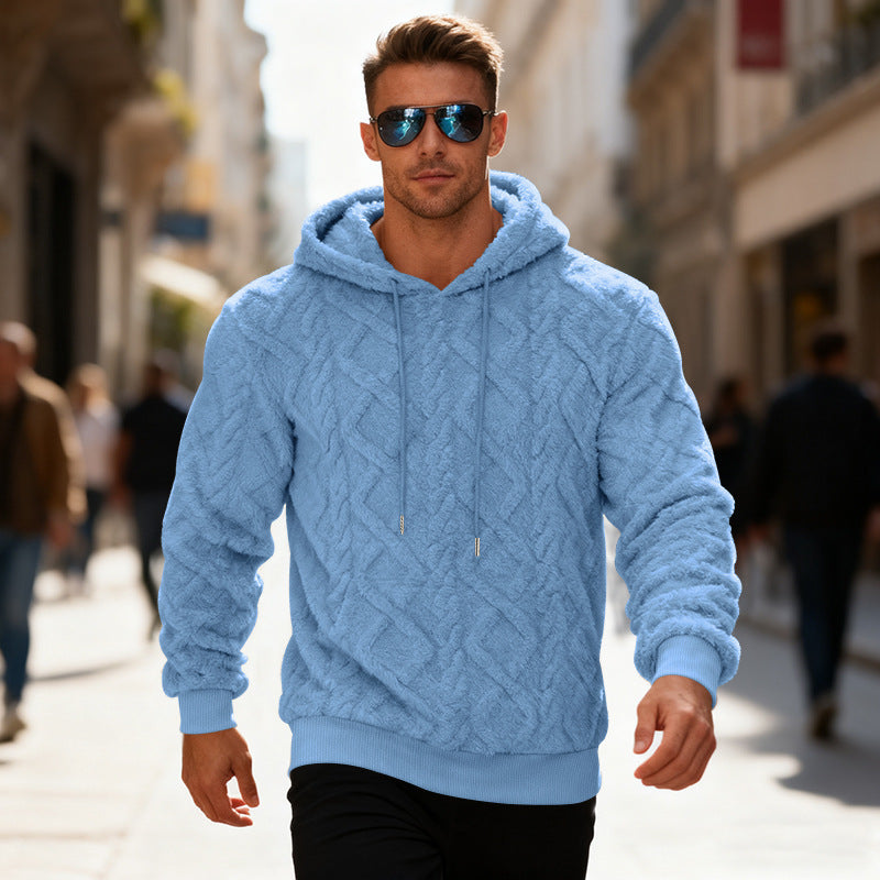 Plush Long-sleeved Pullover Fleece Hoodie - light blue