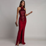 High-Fashion Feature: The Sequin Velvet Split Maxi Dress - burgundy