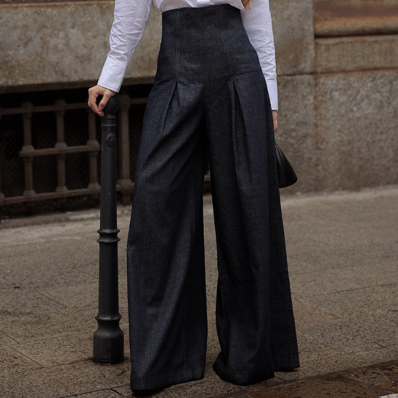 Elegant High-waist Wide-leg Jeans - denim
