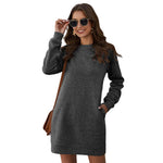 Long Sleeve Crew Neck Sweater Dress - dark grey