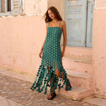 Hollow-Out Polka Dot Midi Slip Dress - green