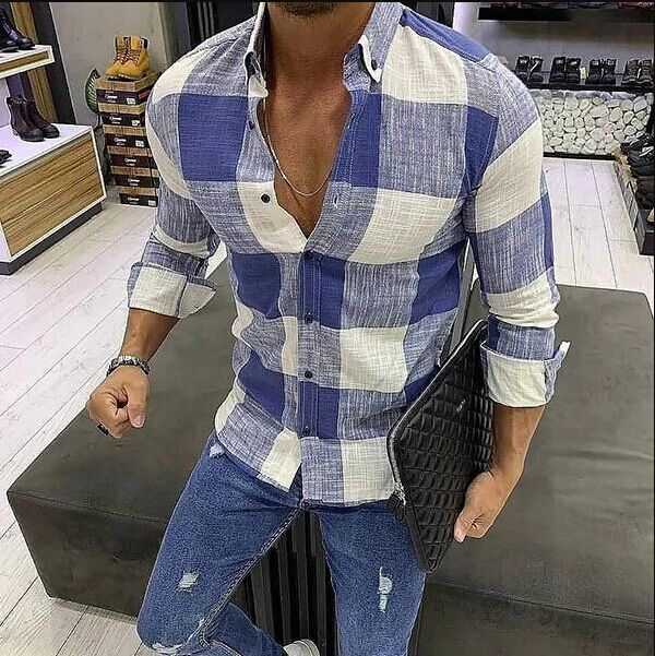 Men's Bold Windowpane Plaid Check Button-Down Long-Sleeve Casual Shirt — 5 Colours