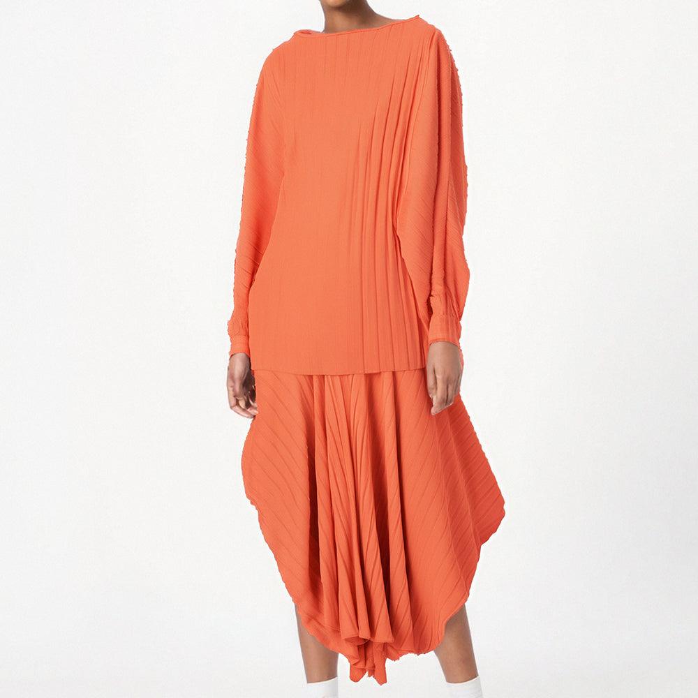 Asymmetric pleated top pleated skirt set