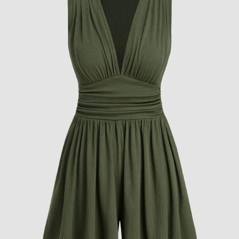 Pleats and Decorative Grooves Sleeveless Romper - rnwayfashionista.com