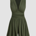 Pleats and Decorative Grooves Sleeveless Romper - rnwayfashionista.com
