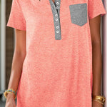 Half Button Short Sleeve T-Shirt - runwayfashionista.com