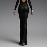 Black Deep V Backless Long Sleeve Maxi Dress