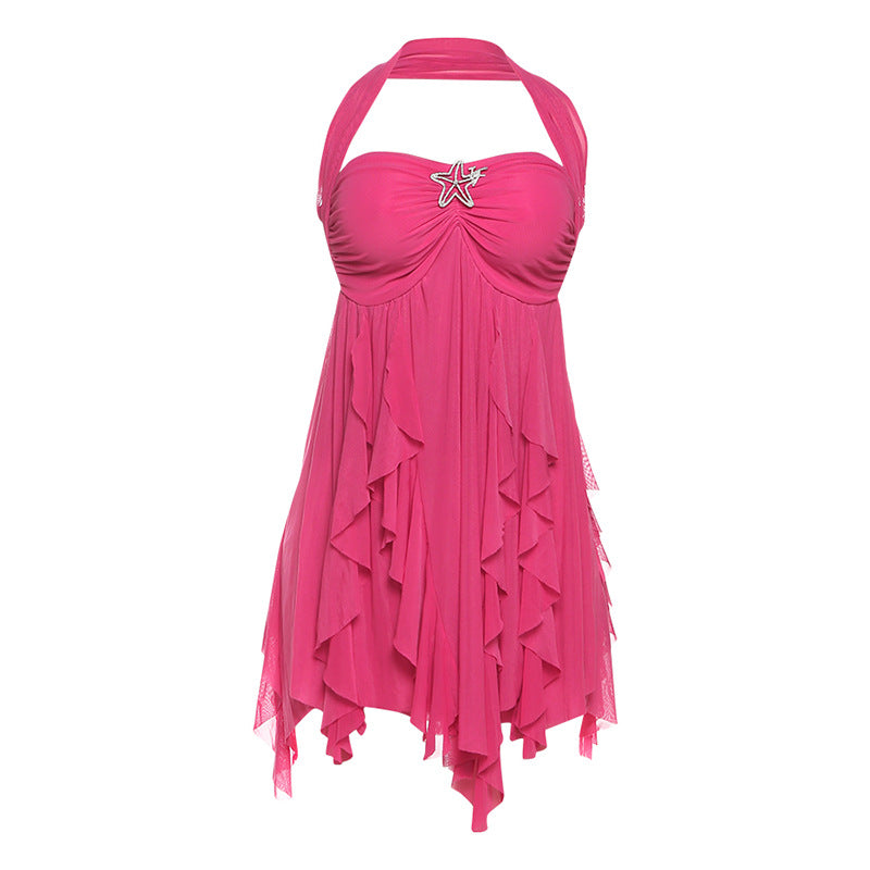 Bold & Beautiful: Halter Neck Backless Mini Dress - pink