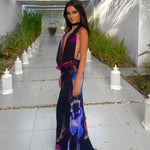 Backless Printed Hanging Neck Gowns - runwayfashionista.com