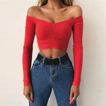 Long Sleeve Off Shoulder T-shirt - runwayfashionista.com