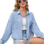 Button up long sleeve denim jacket - runwayfashionista.com