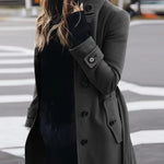 Single Breasted Stand Collar Woolen Coat - dark grey