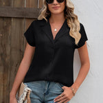 Button Up Collared Neck Short Sleeve Shirt -runwayfashionista.com