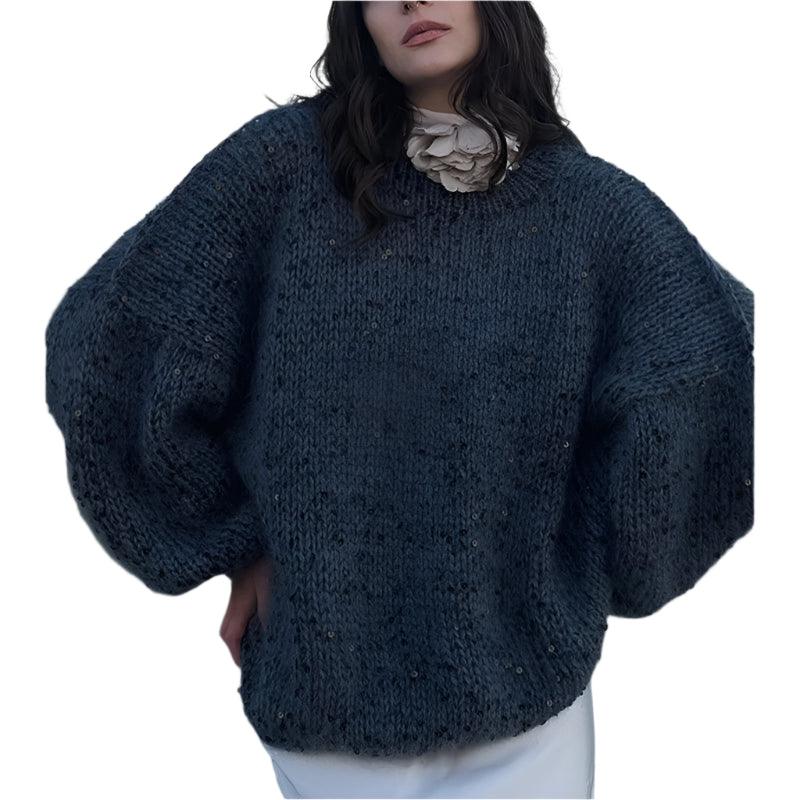 Loose Round Neck Lantern Sleeve Sweater