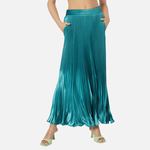 Glossy pleated long skirt
