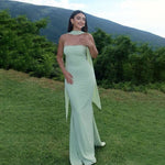 Elegant Strapless Ribbon-Trimmed Evening Gown - green