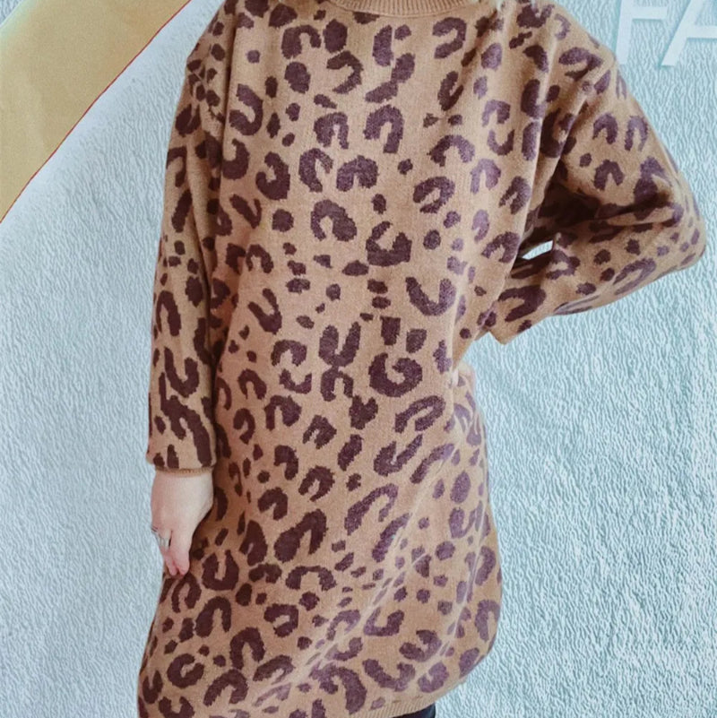 Leopard Round Neck Long Sleeve Sweater - runwayfashionista.com