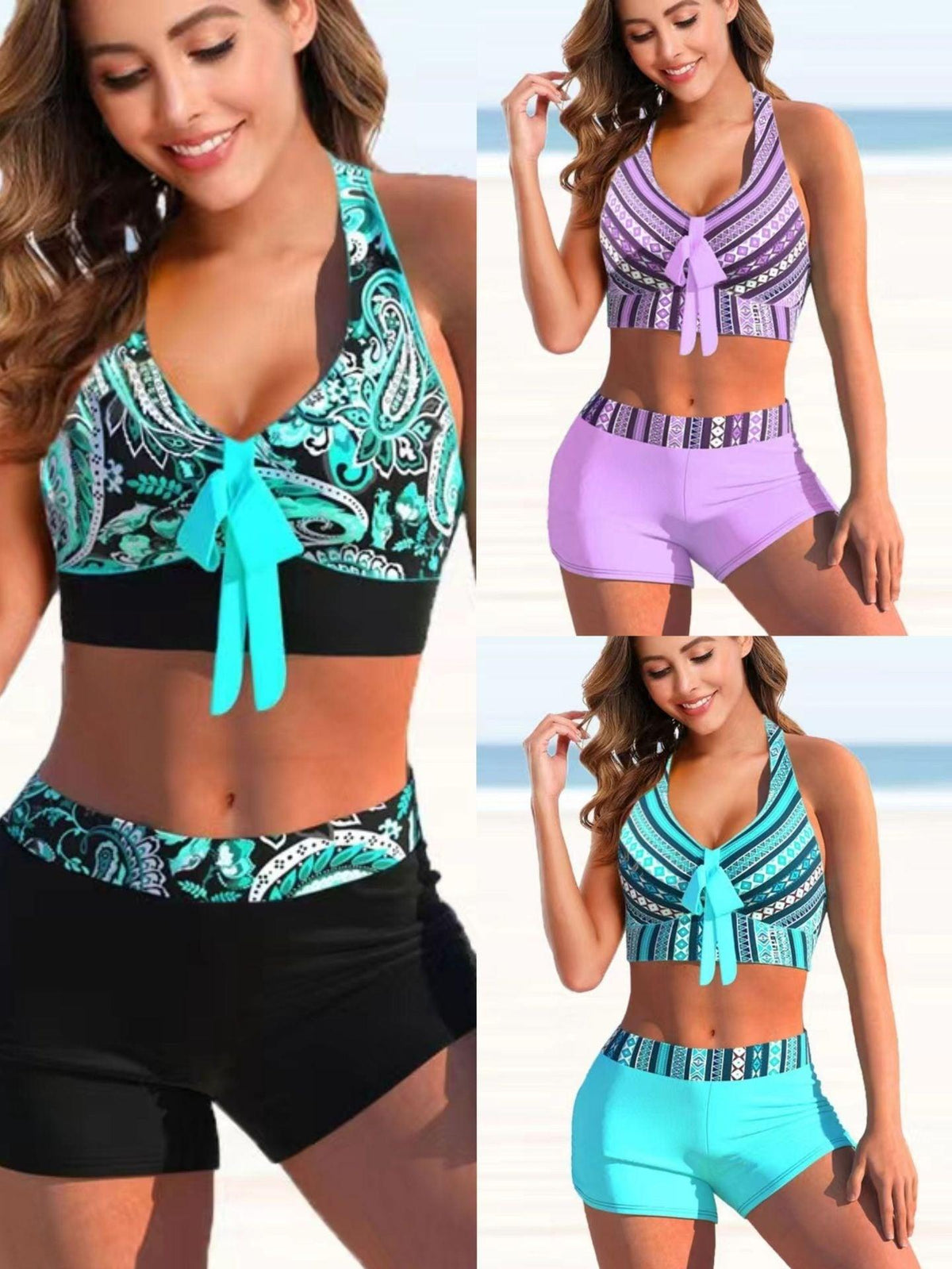 Striped Split Bikini: Feminine & Sophisticated