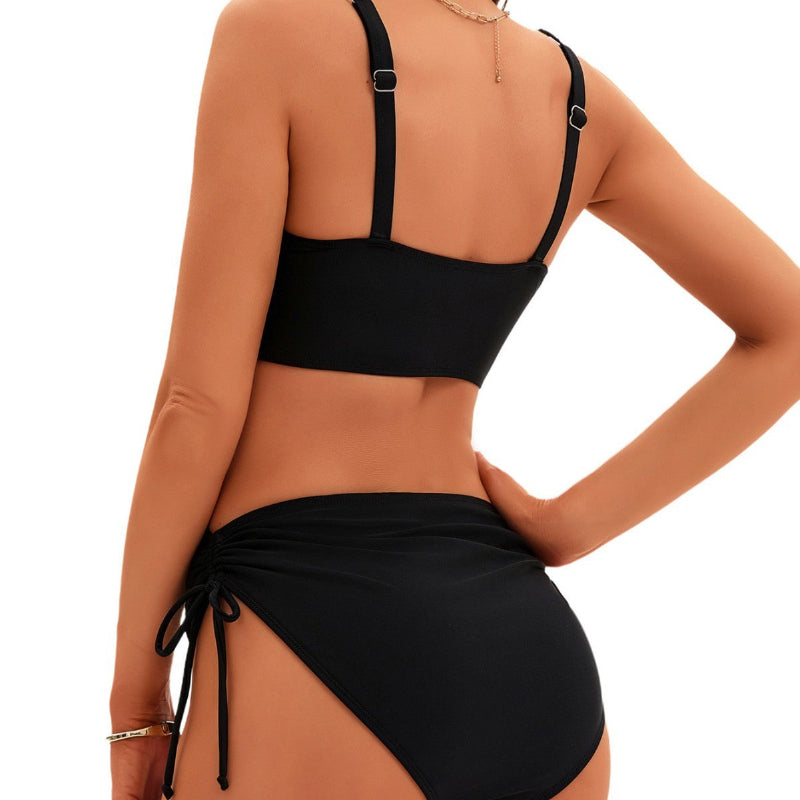 High Waist Two Piece Black Swimsuit.