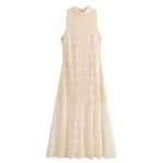 High Neck Retro Laced Flared Dress
