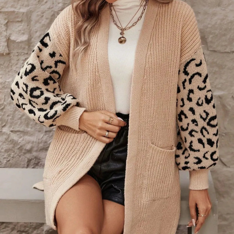 Pocketed Leopard Open Front Cardigan - runwayfashionista.com