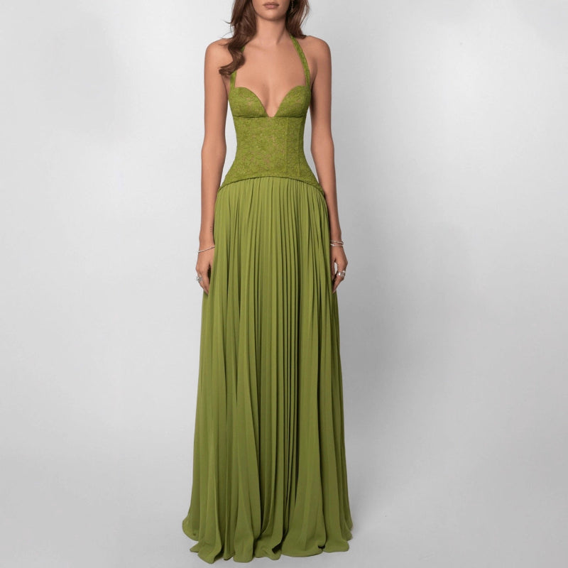 Backless Ruched Strapless Maxi Dress - green