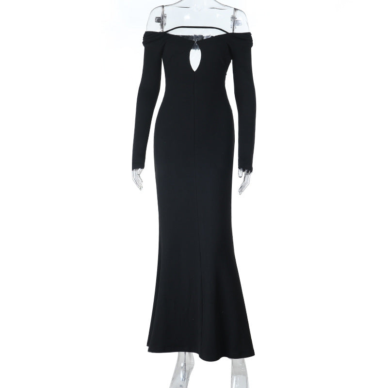 Sleek Black Midi: Long-Sleeve Curve-Hugger