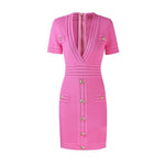 Knitted Short Sleeved V-neck Dress
