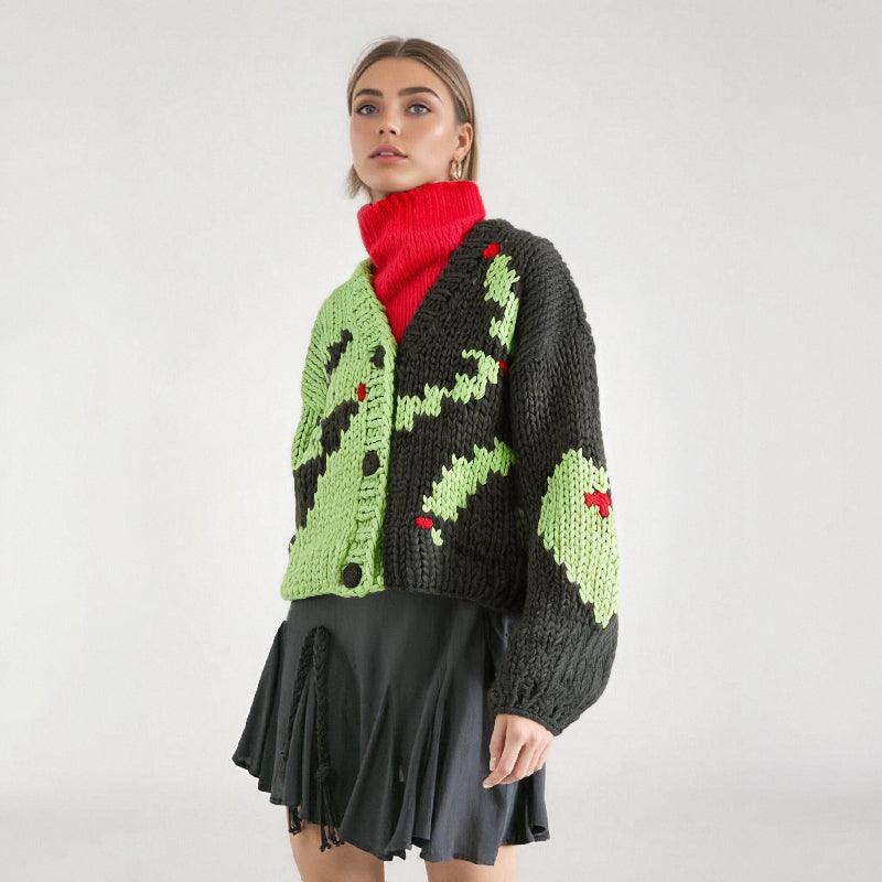 V-Neck Long Sleeved Loose Cardigan