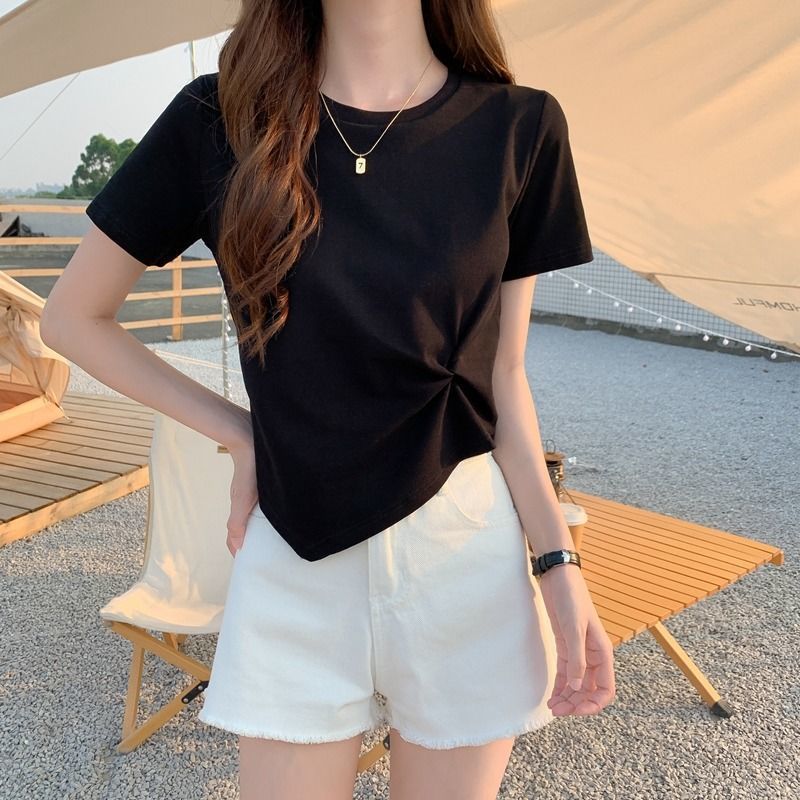Chic Slim Fit Short Tee - Half Sleeve Casual - black