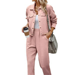 Plaid texture snap down top and pants set - runwayfashionista.com