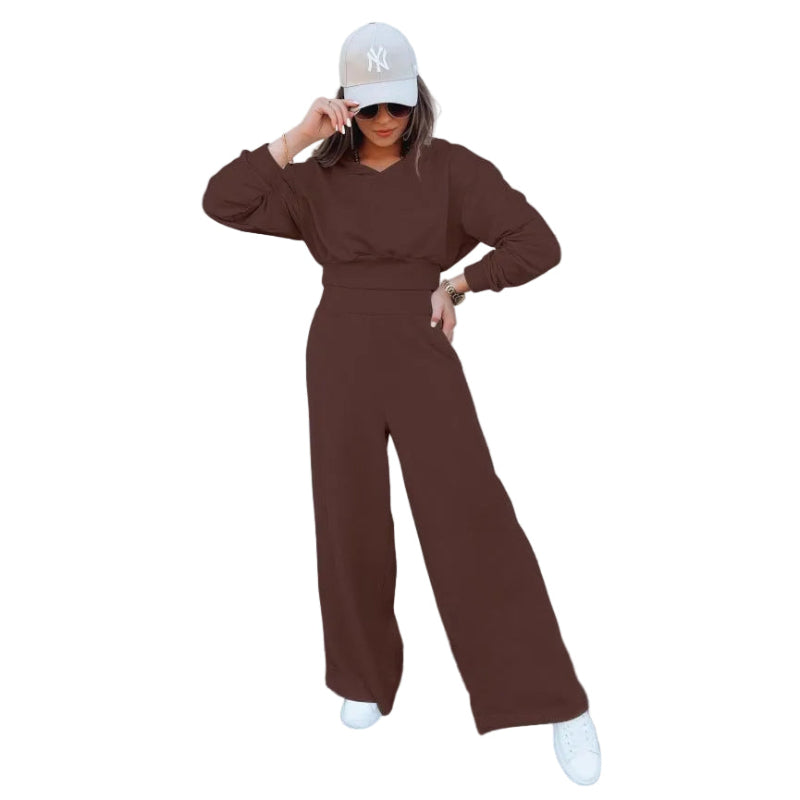 Oversized Cropped Hoodie & Wide-Leg Palazzo Sweatpant Co-Ord Set - maroon