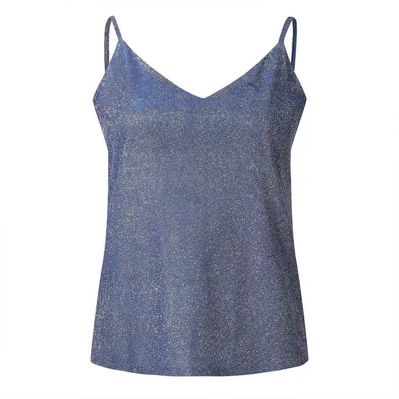 Blue sparkly camisole on a white background