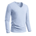 Men's Textured V-Neck Long Sleeve Top - light blue