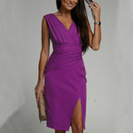 V-neck Sleeveless Split Dress - purple