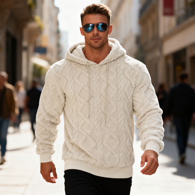 Plush Long-sleeved Pullover Fleece Hoodie - white