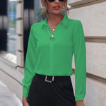 V-neck Long-sleeved Shirts -green