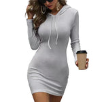 Ribbed Hooded Long Sleeve Mini Dress - grey