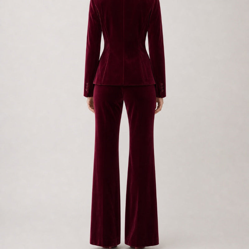 Burgundy Velvet Blazer & Flare Pants Suit ✨