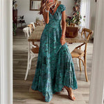 Floral Print A-Line Maxi Dresses - teal