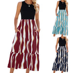 Sleeveless Wavy Stripe Tiered Midi Dress