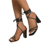 Lace up peep toe sandals - runwayfashionista.com
