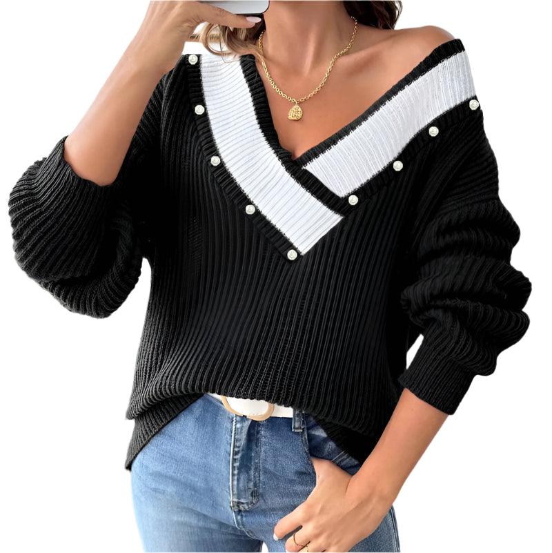 V-neck loose sweater -runwayfashionista.com